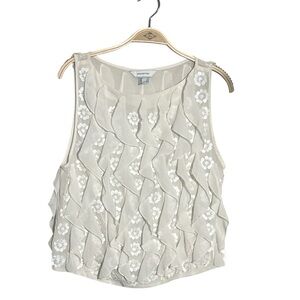 Y2K Festive H&M White Sequined Floral Ruffled Top Size:Small Textured Shirt
